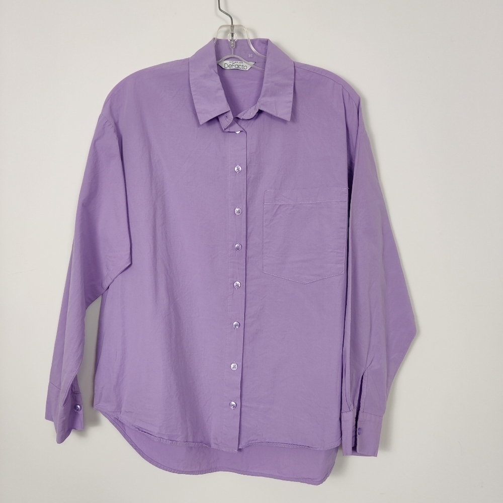 DeFacto Women's Button Down Shirt in Purple Size Medium Casual 100% Cotton